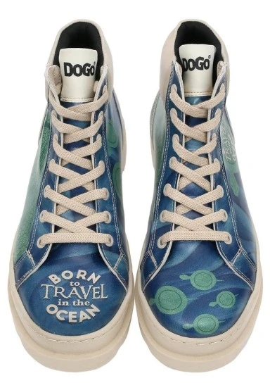 Women Vegan Leather Blue Boots - Born to Travel in the Ocean Design - 