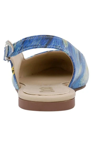 Women Vegan Leather Blue Flat Shoes - Vincent Van Gogh the Starry Night Design - 