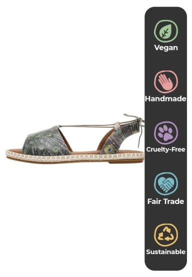 Women Vegan Leather Blue Lace Up Sandals - All Beauty is in You Design - 