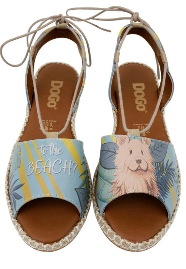Women Vegan Leather Blue Lace Up Sandals - To the Beach Design - 