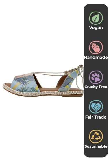 Women Vegan Leather Blue Lace Up Sandals - To the Beach Design - 