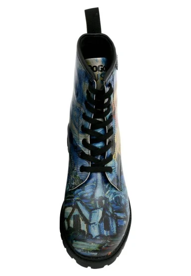 Women Vegan Leather Blue Long Boots - Vincent van Gogh The Starry Night Collage Muse Design - 