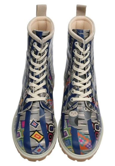 Women Vegan Leather Blue Long Boots - Owl Gang Design - 