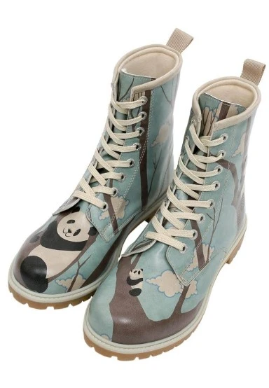 Women Vegan Leather Blue Long Boots - Panda Hug Design - 