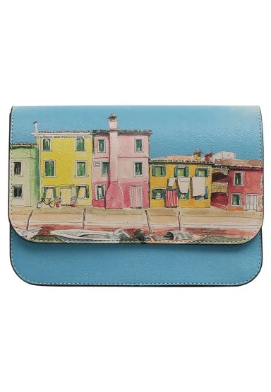 Women Vegan Leather Blue Purse - Burano Island Design - 