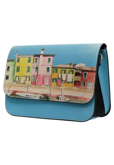 Women Vegan Leather Blue Purse - Burano Island Design - 