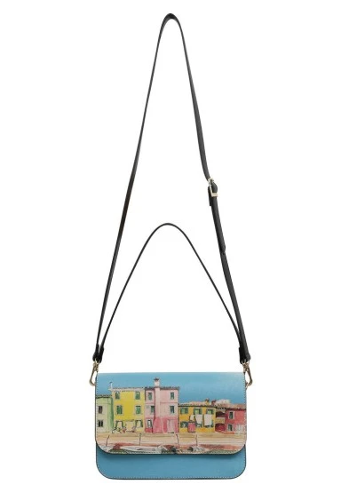 Women Vegan Leather Blue Purse - Burano Island Design - 