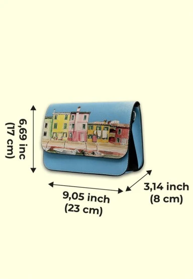Women Vegan Leather Blue Purse - Burano Island Design - 