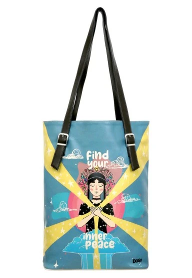 Women Vegan Leather Blue Shoulder Bag - Find Your Inner Peace Design - 