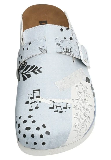 Women Vegan Leather Blue Slippers - Birds Chirping Design - 