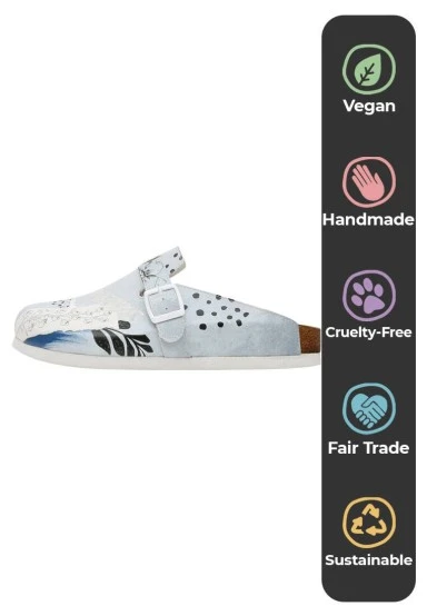 Women Vegan Leather Blue Slippers - Birds Chirping Design - 