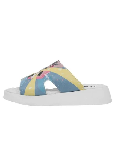 Women Vegan Leather Blue Slippers - Find Your Inner Peace Design - 