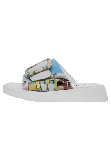 Women Vegan Leather Blue Slippers - Burano Island Design - 