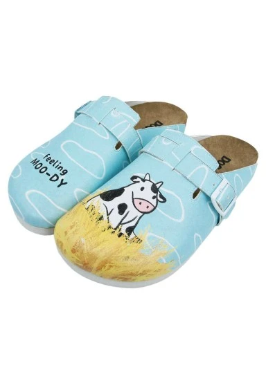 Women Vegan Leather Blue Slippers - Feeling Moody Design - 