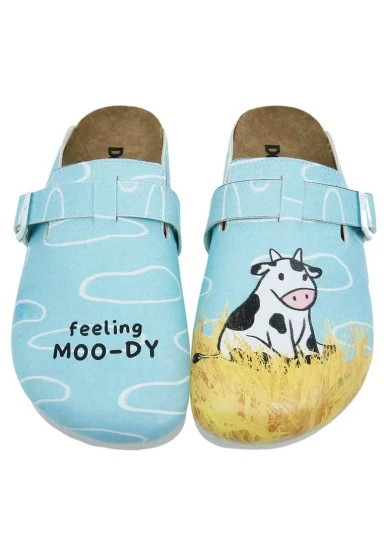 Women Vegan Leather Blue Slippers - Feeling Moody Design - 