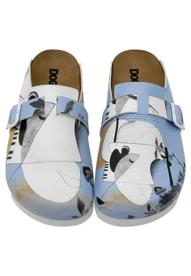Women Vegan Leather Blue Slippers - Deep Thought with The Deep Design - 