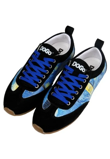 Women Vegan Leather Blue Sneakers - Vincent van Gogh The Starry Night Design - 