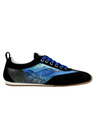 Women Vegan Leather Blue Sneakers - Vincent van Gogh The Starry Night Design - 