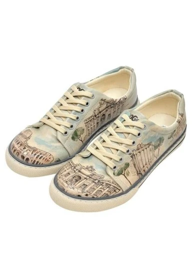 Women Vegan Leather Blue Sneakers - All Roads Lead to Rome Design - 