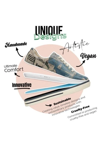 Women Vegan Leather Blue Sneakers - Meet me Halfway Design - 