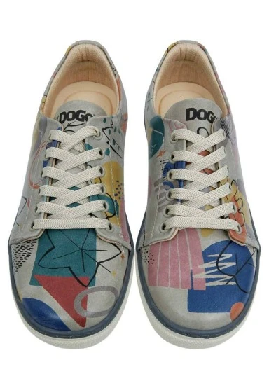 Women Vegan Leather Blue Sneakers - Abstract Leaves Design - 