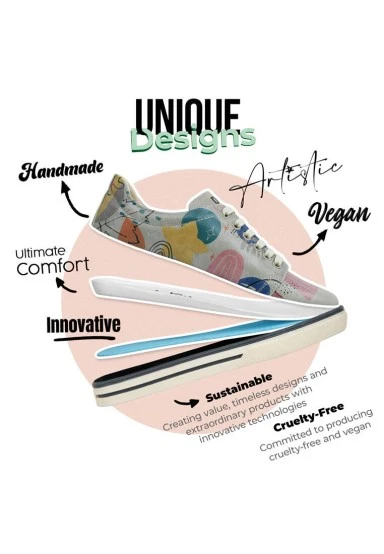 Women Vegan Leather Blue Sneakers - Abstract Leaves Design - 