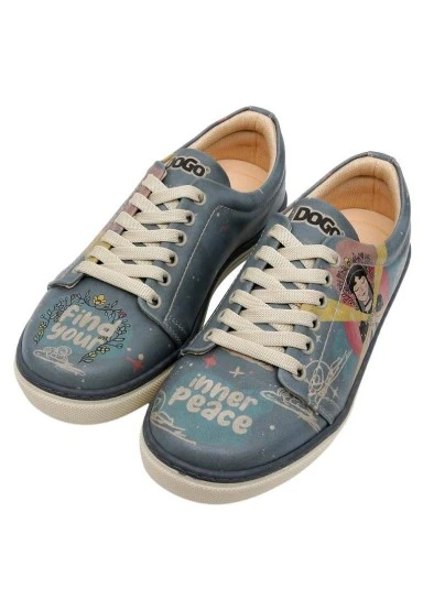 Women Vegan Leather Blue Sneakers - Find Your Inner Peace Design - 