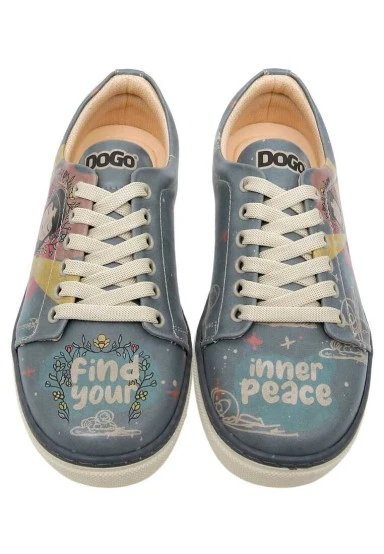 Women Vegan Leather Blue Sneakers - Find Your Inner Peace Design - 