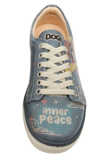 Women Vegan Leather Blue Sneakers - Find Your Inner Peace Design - 
