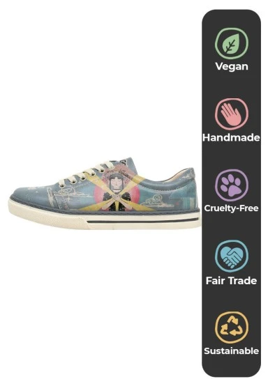 Women Vegan Leather Blue Sneakers - Find Your Inner Peace Design - 