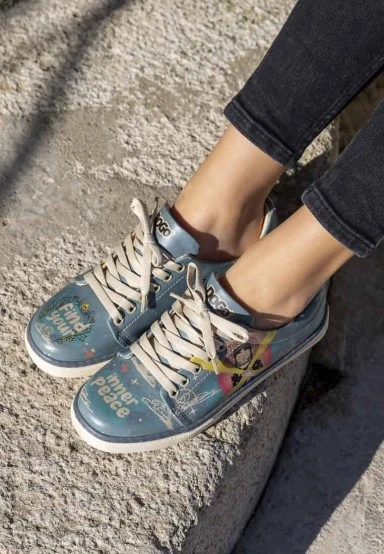 Women Vegan Leather Blue Sneakers - Find Your Inner Peace Design - 