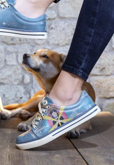 Women Vegan Leather Blue Sneakers - Find Your Inner Peace Design - 