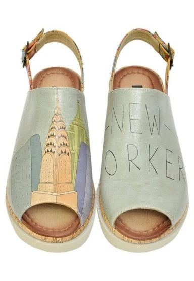 Women Vegan Leather Blue Wedge Sandals - Manhattan Design - 