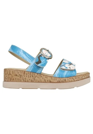 Women Vegan Leather Blue Wedge Sandals - Bloom Where You Are Planted Design - 