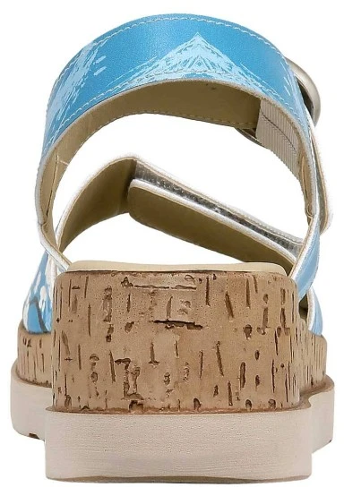 Women Vegan Leather Blue Wedge Sandals - Bloom Where You Are Planted Design - 