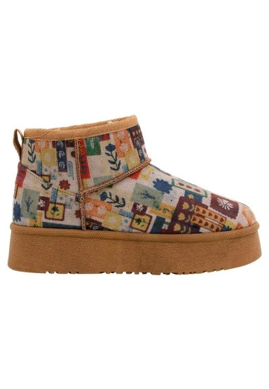 Women Vegan Leather Brown Plush Lined Ankle Boots - Anatolian Patterns Design - 