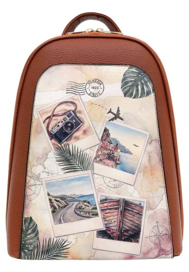 Dogo - Women Vegan Leather Brown Backpack - Ink and Pictures Design