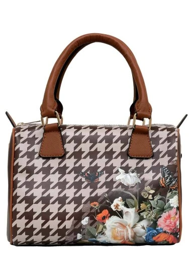 Women Vegan Leather Brown Purse - Brown Majestic Garden Design - 