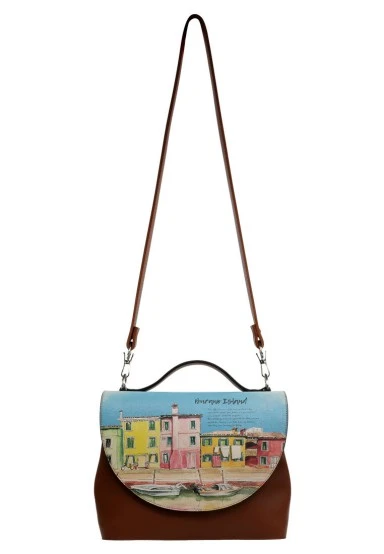 Women Vegan Leather Brown Purse - Burano Island Design - 
