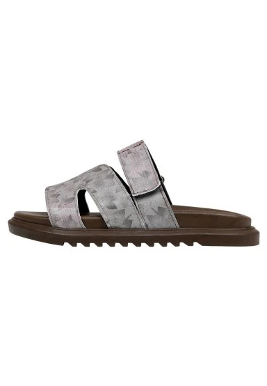 Women Vegan Leather Brown Slippers - Brown Tropical Design - 
