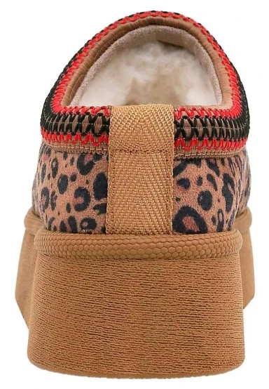 Women Vegan Leather Brown Plush Lined Slippers - Looney Tunes Leopard Looney Design - 