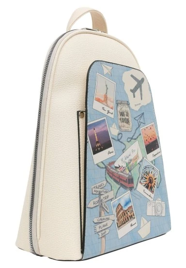 Women Vegan Leather Cream Backpack - Dare to Explore Design - 