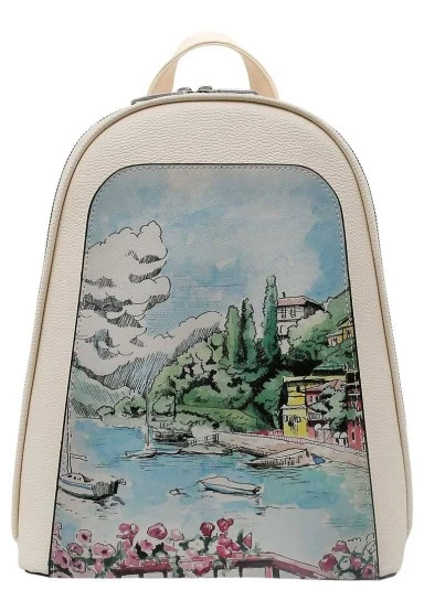 Women Vegan Leather Cream Backpack - Lago di Como Design - 