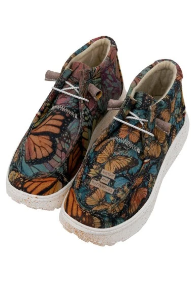 Women Vegan Leather Cream Boots - Moths and Butterflies Design - 