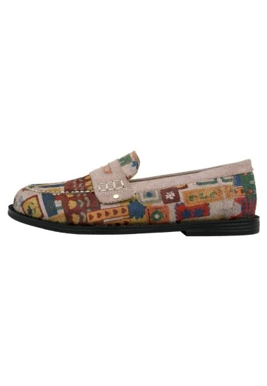 Women Vegan Leather Cream Loafers - Anatolian Patterns Design - 