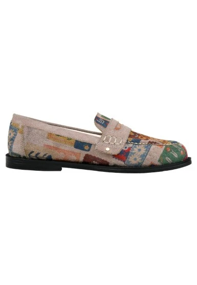 Women Vegan Leather Cream Loafers - Anatolian Patterns Design - 
