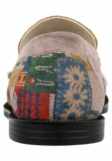 Women Vegan Leather Cream Loafers - Anatolian Patterns Design - 