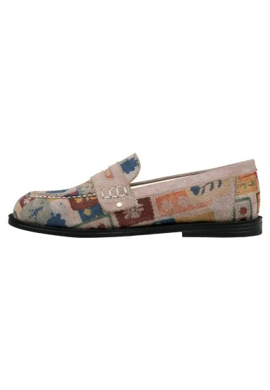 Women Vegan Leather Cream Loafers - Anatolian Patterns Design - 