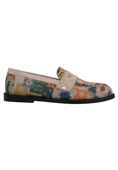 Women Vegan Leather Cream Loafers - Anatolian Patterns Design - 