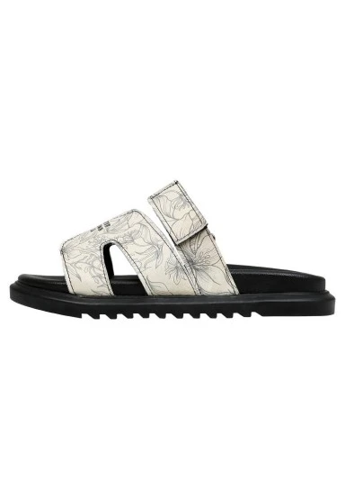Women Vegan Leather Cream Slippers - Fly With Your Own Wings Design - 
